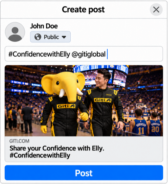 Example Facebook post with a caption, Public audience selector and Post button