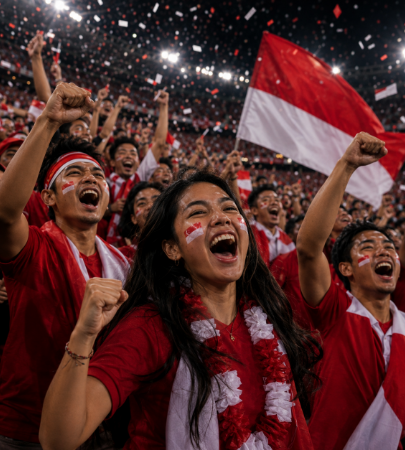 Fans celebrating in team colours